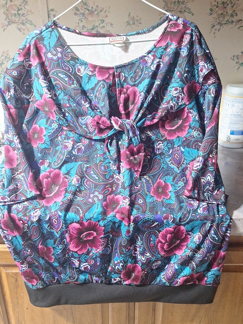 Floral Tie-Front Blouse in Magenta & Teal.